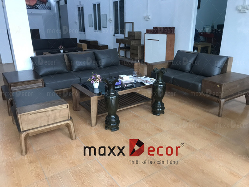 Mẫu sofa gỗ óc chó đẹp hiện đại