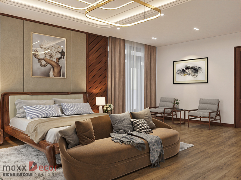 thiết kế nội thất phòng ngủ gỗ óc chó hiện đại