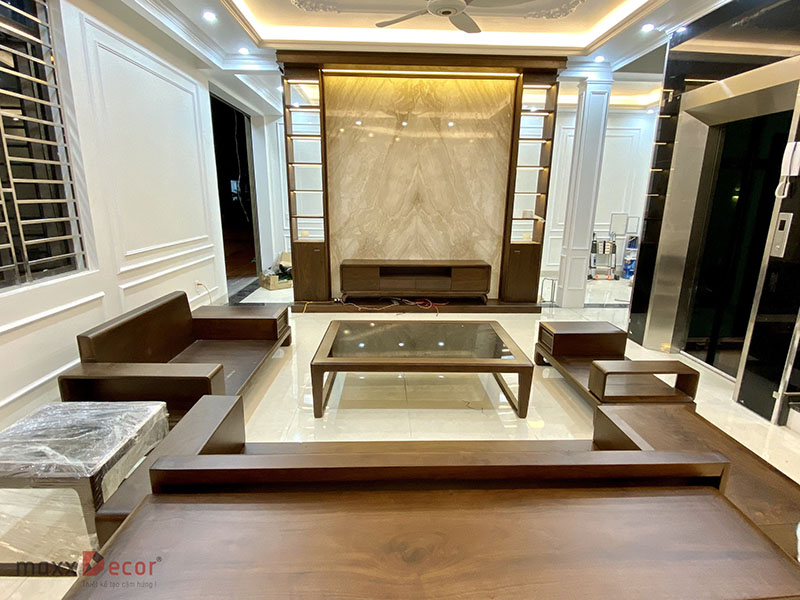 hoàn thiện nội thất gỗ óc chó biệt thự Hải Dương