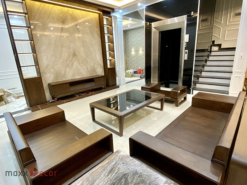hoàn thiện nội thất gỗ óc chó biệt thự Hải Dương
