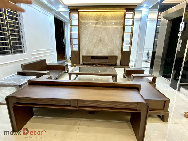 hoàn thiện nội thất gỗ óc chó biệt thự Hải Dương