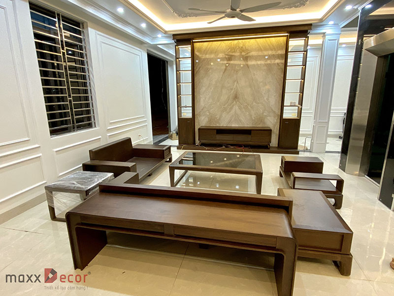 hoàn thiện nội thất gỗ óc chó biệt thự Hải Dương